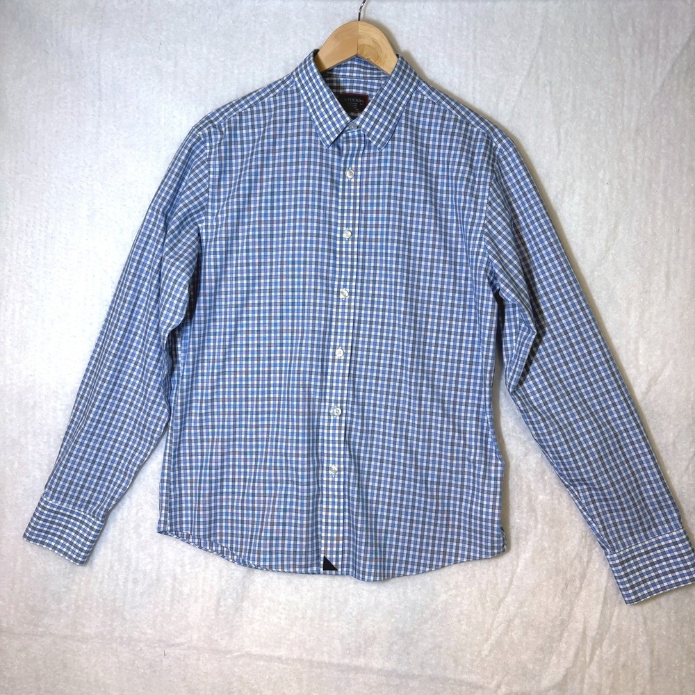 UNTUCKit Medium Mens Blue Plaid Long‎ Sleeve Wrinkle Free Button Down Shirt
